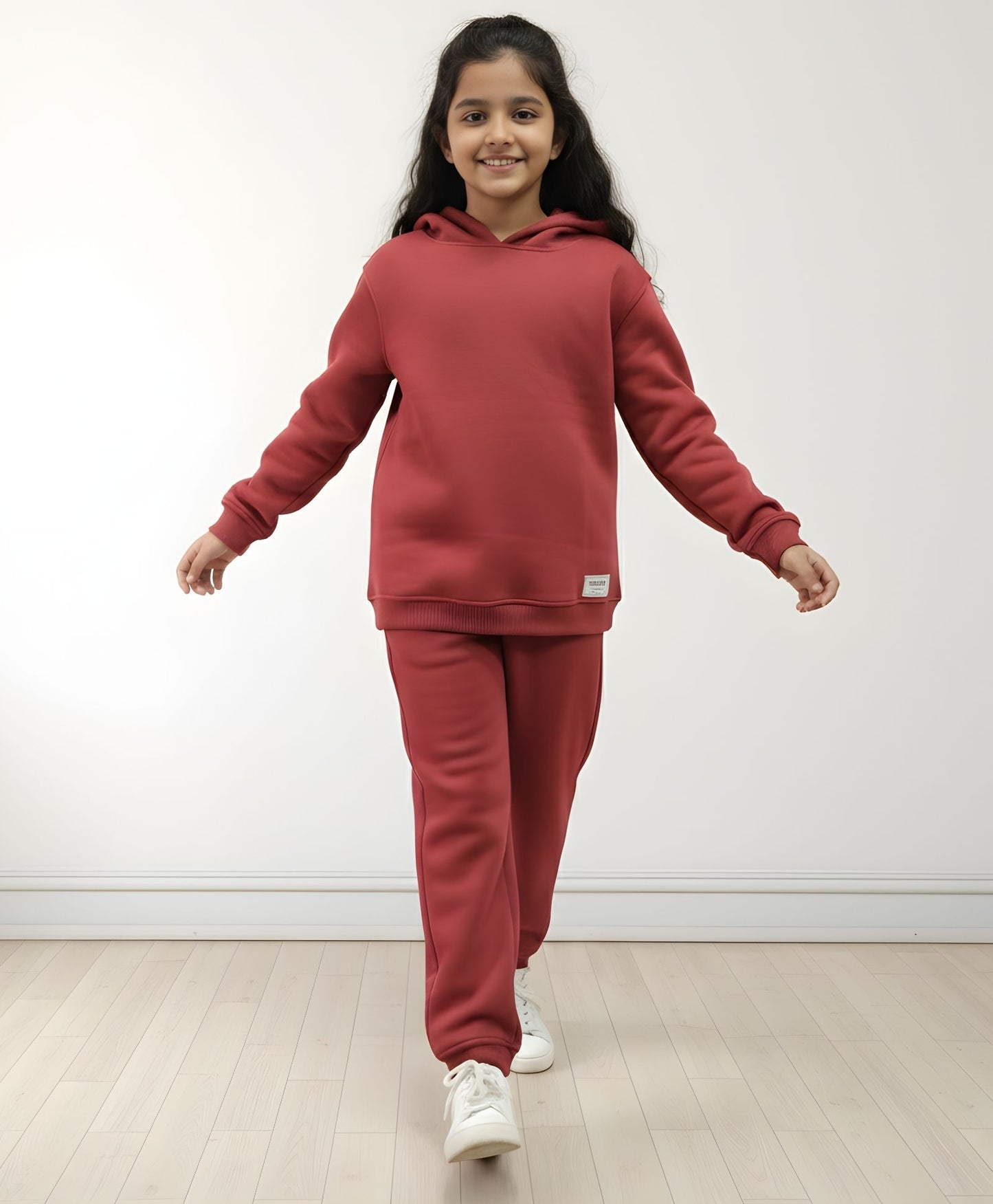 BEYOND BASIC GIRLS FLEECE HOODIE JOGGER SET - WINE