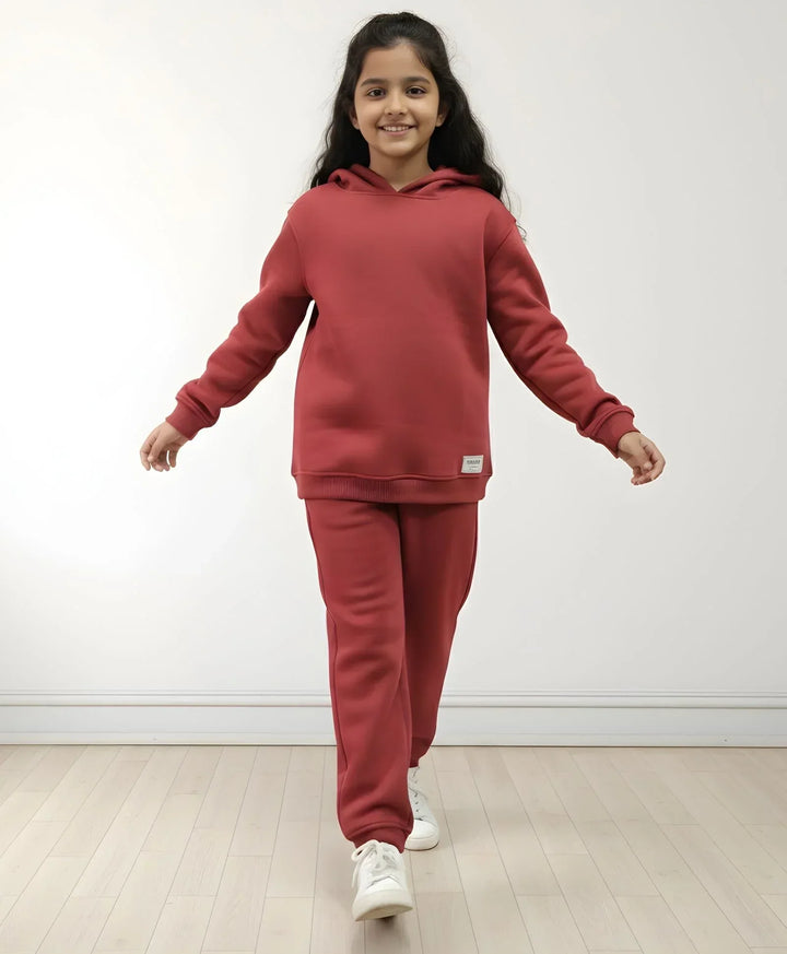 BEYOND BASIC GIRLS FLEECE HOODIE JOGGER SET - WINE - Anthrilo 