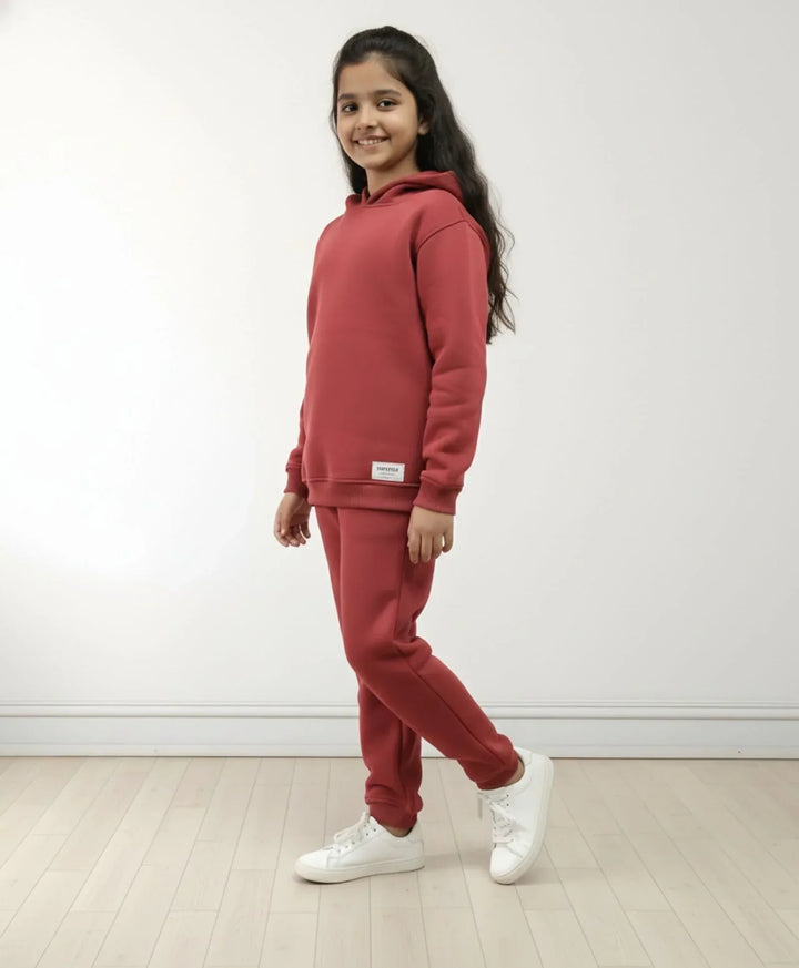 BEYOND BASIC GIRLS FLEECE HOODIE JOGGER SET - WINE - Anthrilo 