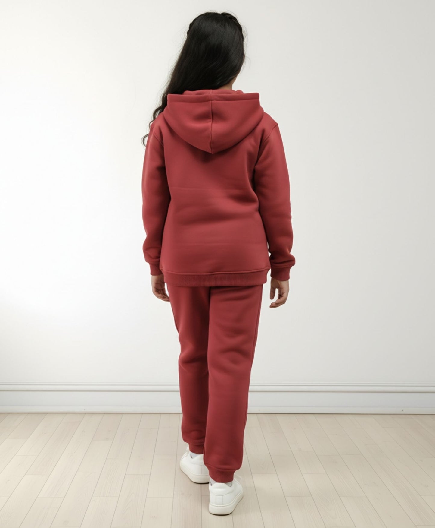 BEYOND BASIC GIRLS FLEECE HOODIE JOGGER SET - WINE