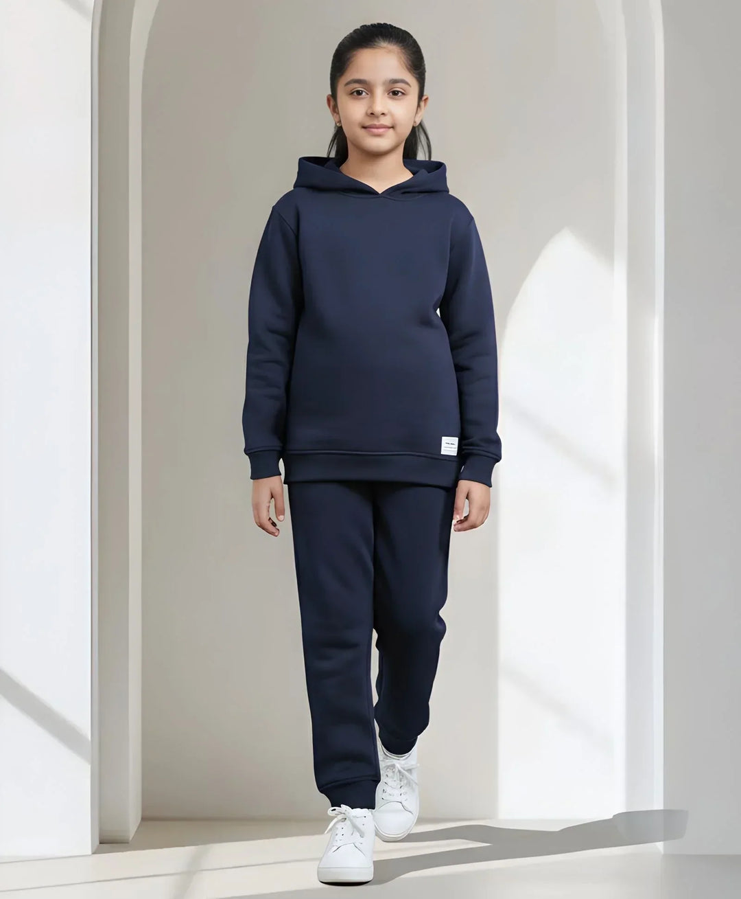 UNBOUND ESSENTIALS GIRLS FLEECE HOODIE JOGGER SET - NAVY - Anthrilo 
