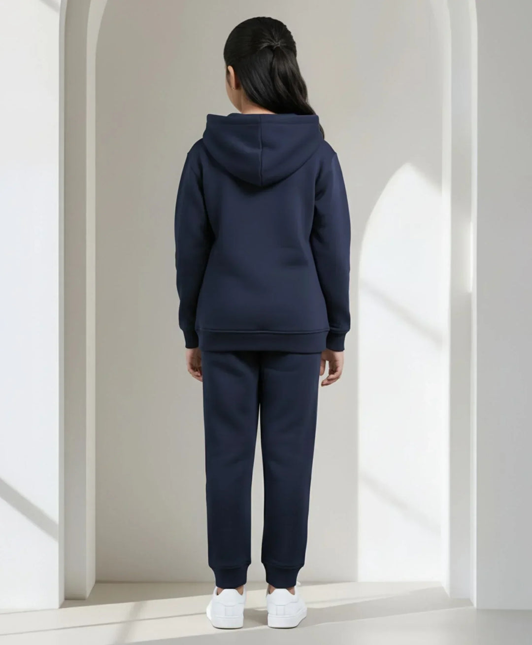 UNBOUND ESSENTIALS GIRLS FLEECE HOODIE JOGGER SET - NAVY - Anthrilo 