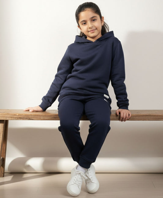 UNBOUND ESSENTIALS GIRLS FLEECE HOODIE JOGGER SET - NAVY