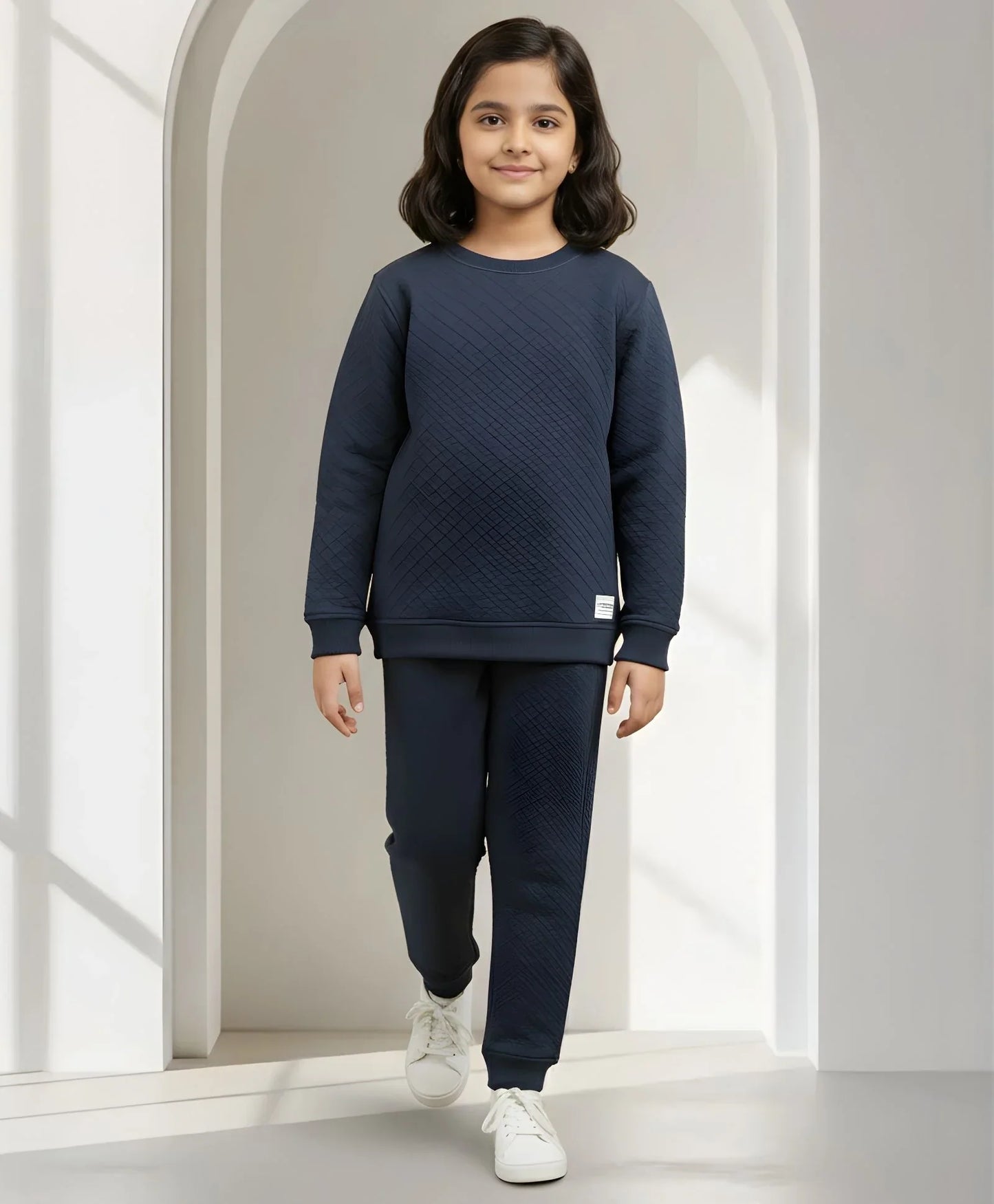 MINIMAL ESSENTIALS GIRLS FLEECE SWEATSHIRT JOGGER SET - NAVY