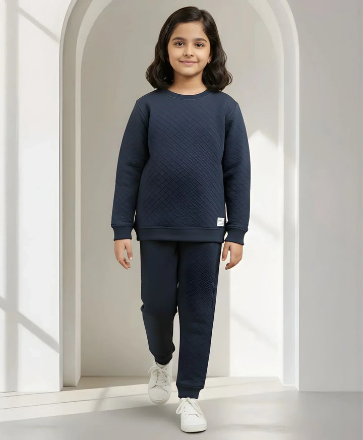 MINIMAL ESSENTIALS GIRLS FLEECE SWEATSHIRT JOGGER SET - NAVY - Anthrilo 