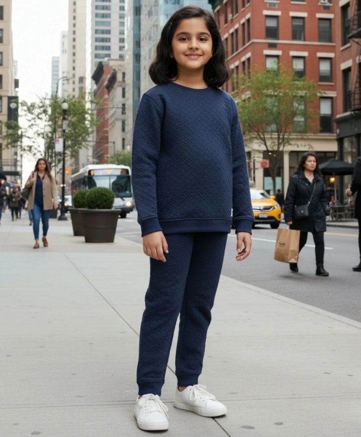 MINIMAL ESSENTIALS GIRLS FLEECE SWEATSHIRT JOGGER SET - NAVY - Anthrilo 