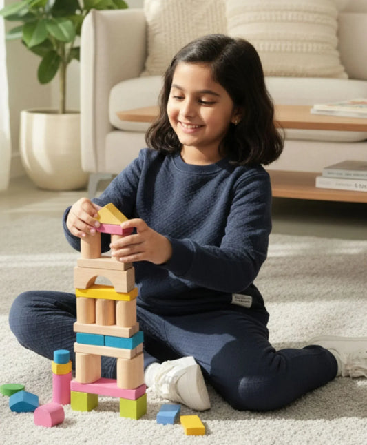 MINIMAL ESSENTIALS GIRLS FLEECE SWEATSHIRT JOGGER SET - NAVY