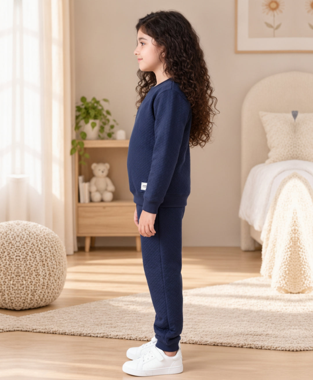 MINIMAL ESSENTIALS GIRLS FLEECE SWEATSHIRT JOGGER SET - NAVY