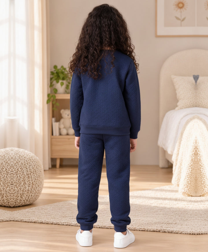 MINIMAL ESSENTIALS GIRLS FLEECE SWEATSHIRT JOGGER SET - NAVY