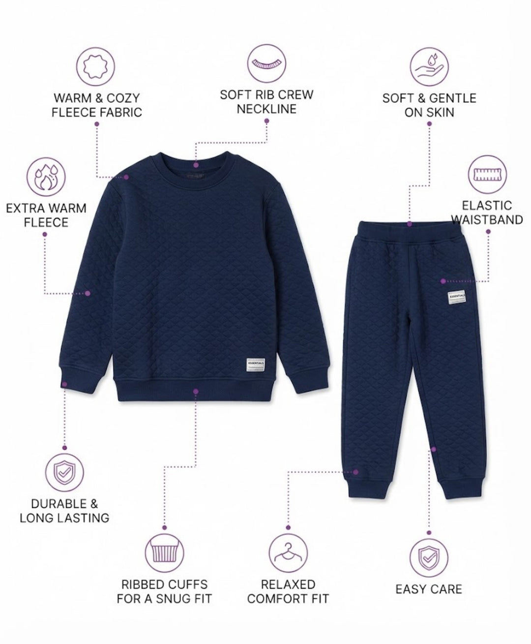 MINIMAL ESSENTIALS GIRLS FLEECE SWEATSHIRT JOGGER SET - NAVY