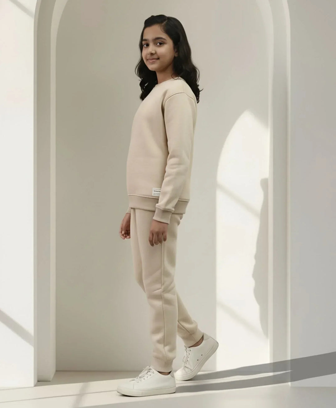 NEW ESSENTIALS GIRLS FLEECE SWEATSHIRT JOGGER SET - BEIGE - Anthrilo 