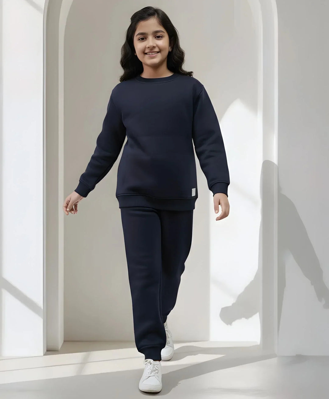 UNBOUND ESSENTIALS GIRLS FLEECE SWEATSHIRT JOGGER SET - NAVY - Anthrilo 