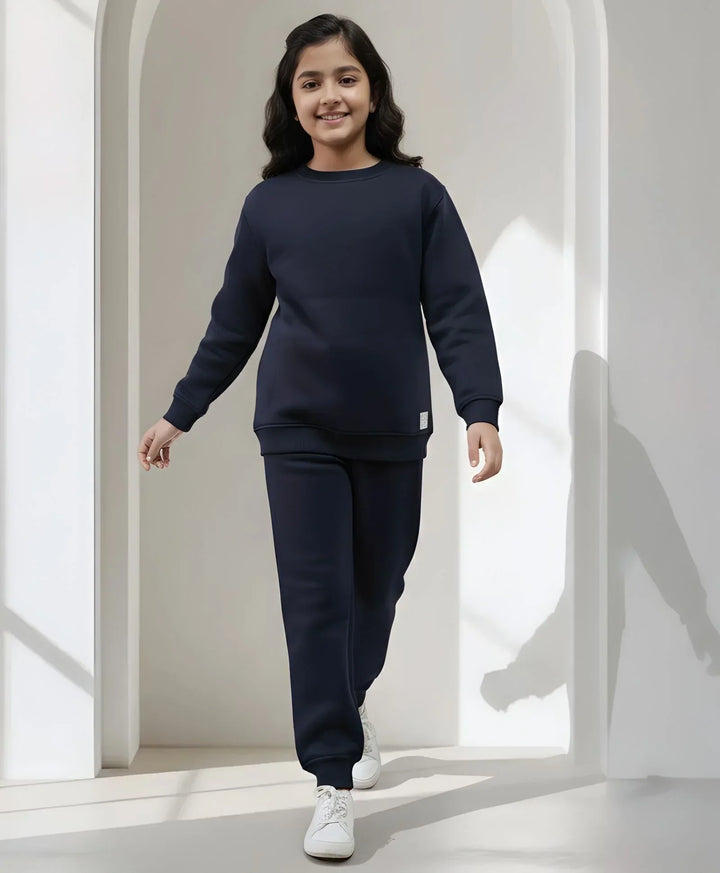 UNBOUND ESSENTIALS GIRLS FLEECE SWEATSHIRT JOGGER SET - NAVY - Anthrilo 