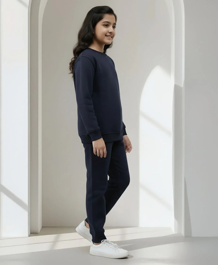 UNBOUND ESSENTIALS GIRLS FLEECE SWEATSHIRT JOGGER SET - NAVY - Anthrilo 