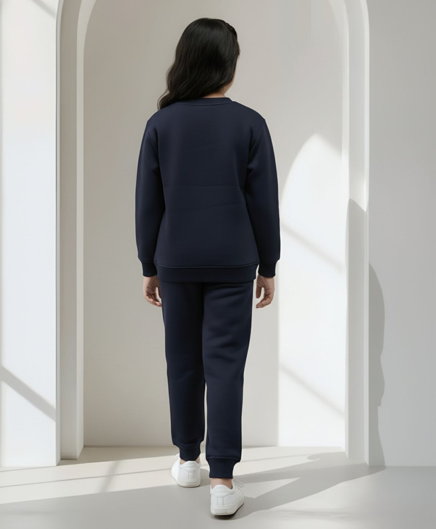 UNBOUND ESSENTIALS GIRLS FLEECE SWEATSHIRT JOGGER SET - NAVY