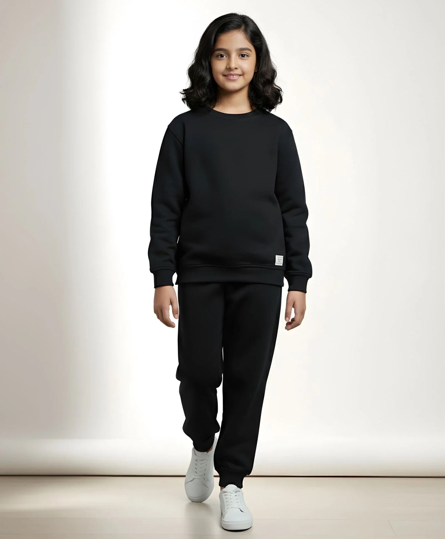 REBEL ESSENTIALS GIRLS FLEECE SWEATSHIRT JOGGER SET - BLACK