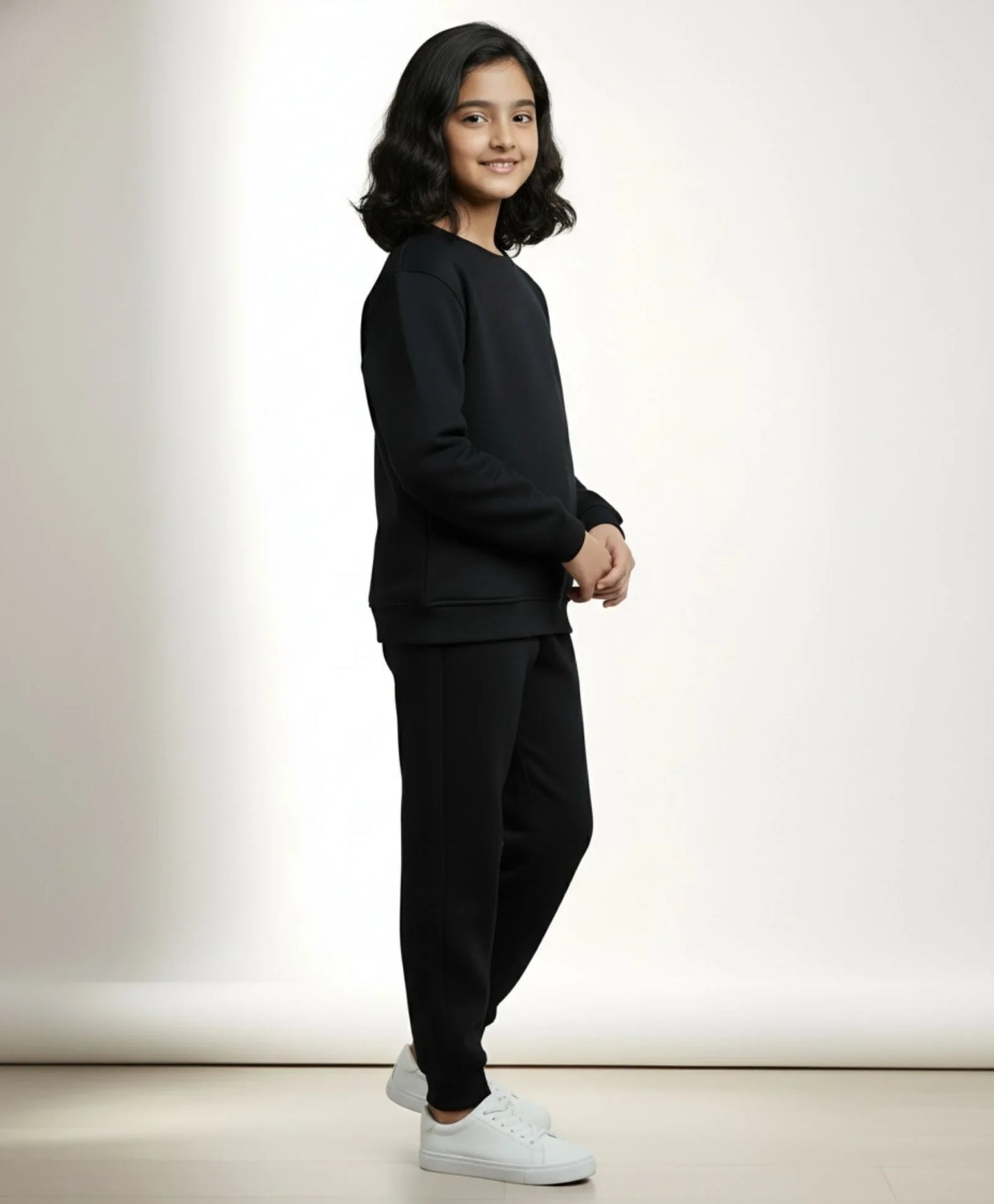 REBEL ESSENTIALS GIRLS FLEECE SWEATSHIRT JOGGER SET - BLACK