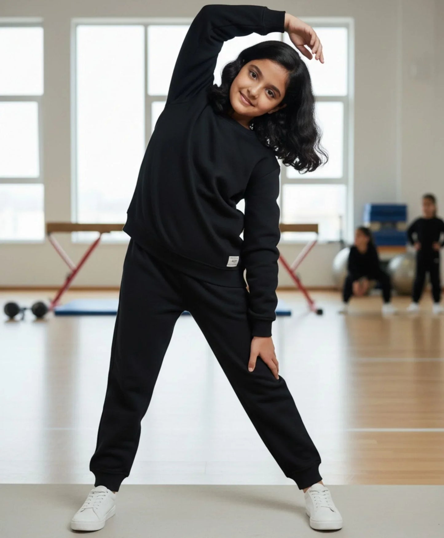 REBEL ESSENTIALS GIRLS FLEECE SWEATSHIRT JOGGER SET - BLACK