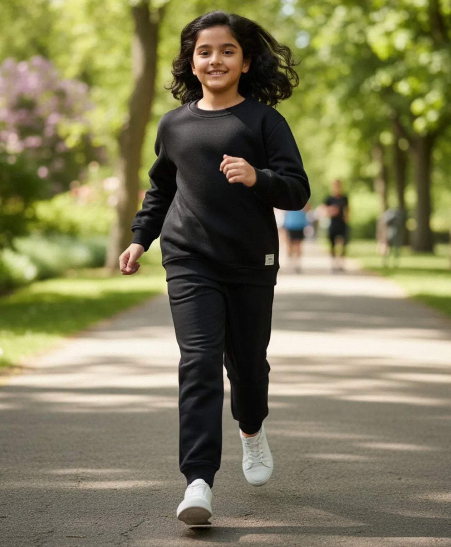 REBEL ESSENTIALS GIRLS FLEECE SWEATSHIRT JOGGER SET - BLACK