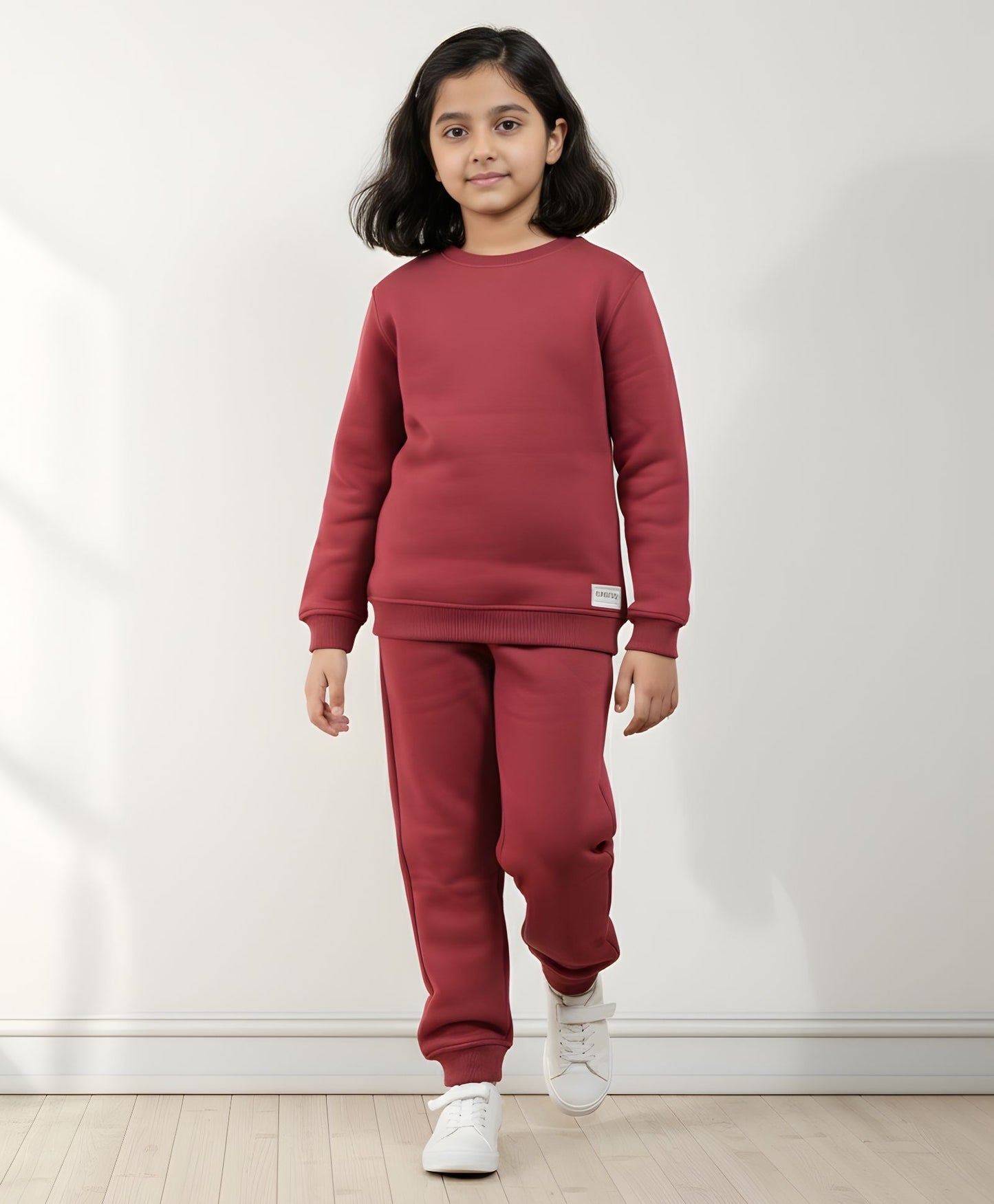 BEYOND BASIC GIRLS FLEECE SWEATSHIRT JOGGER SET - WINE