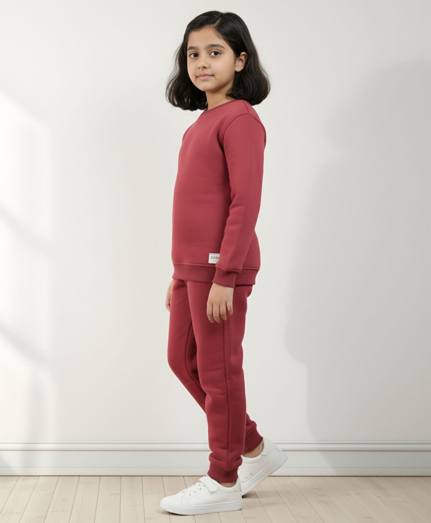 BEYOND BASIC GIRLS FLEECE SWEATSHIRT JOGGER SET - WINE