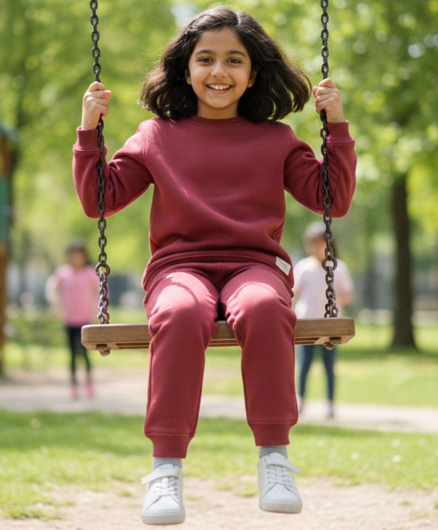 BEYOND BASIC GIRLS FLEECE SWEATSHIRT JOGGER SET - WINE