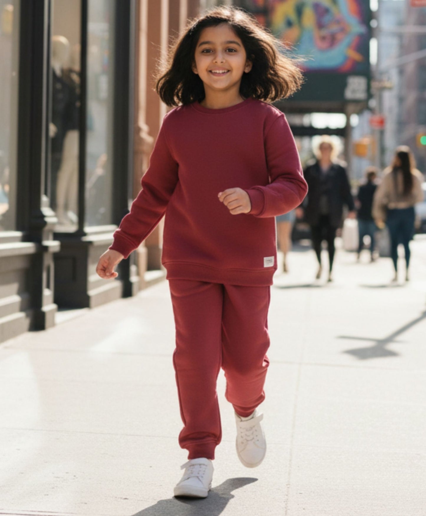 BEYOND BASIC GIRLS FLEECE SWEATSHIRT JOGGER SET - WINE