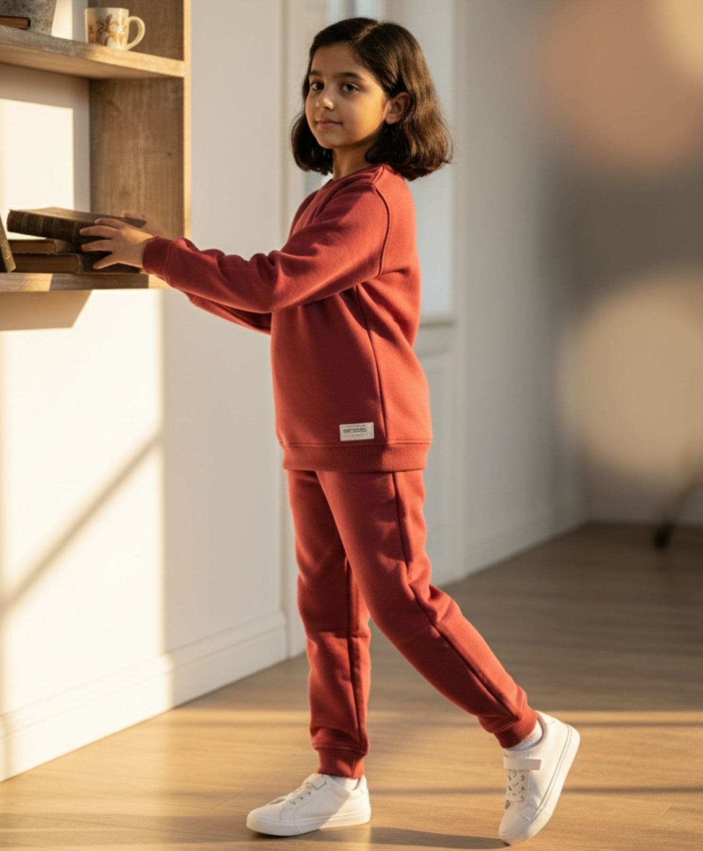 BEYOND BASIC GIRLS FLEECE SWEATSHIRT JOGGER SET - WINE