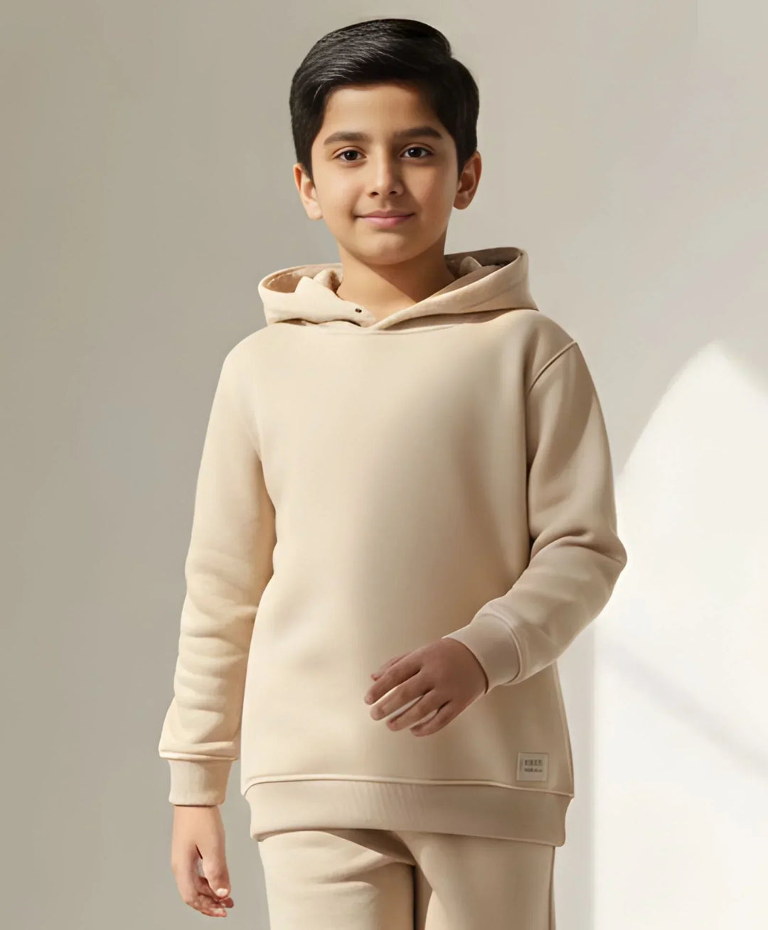 NEW ESSENTIALS BOYS FLEECE HOODIE - BEIGE - Anthrilo 