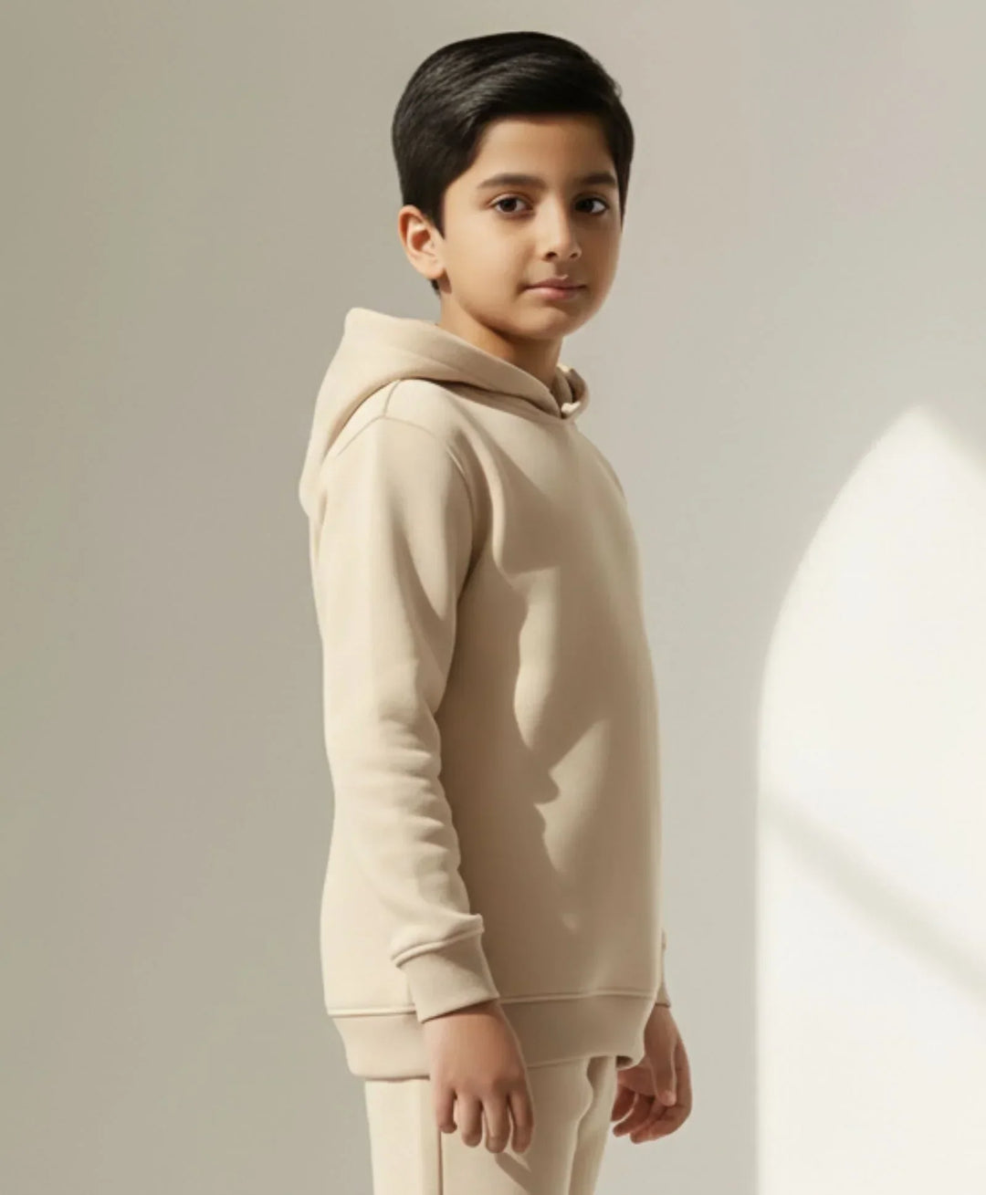 NEW ESSENTIALS BOYS FLEECE HOODIE - BEIGE - Anthrilo 