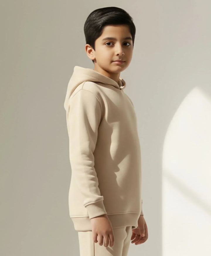 NEW ESSENTIALS BOYS FLEECE HOODIE - BEIGE - Anthrilo 