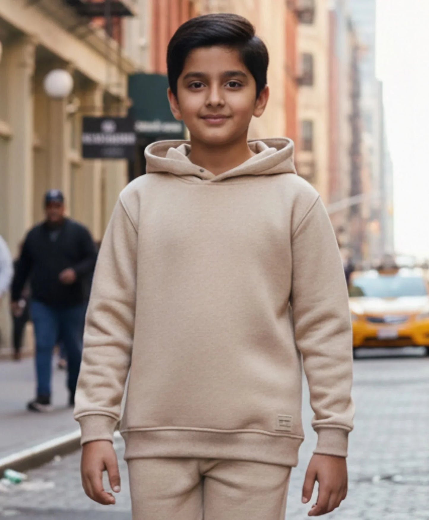 NEW ESSENTIALS BOYS FLEECE HOODIE - BEIGE