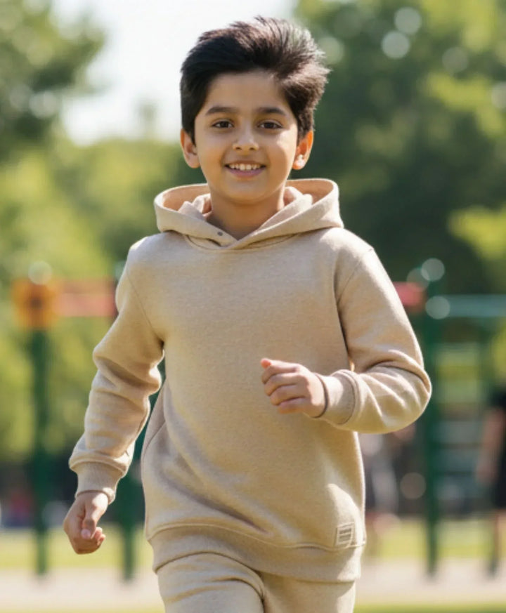 NEW ESSENTIALS BOYS FLEECE HOODIE - BEIGE - Anthrilo 