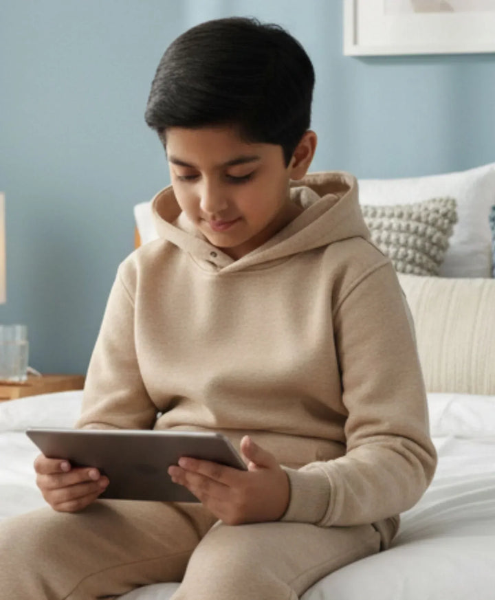 NEW ESSENTIALS BOYS FLEECE HOODIE - BEIGE - Anthrilo 