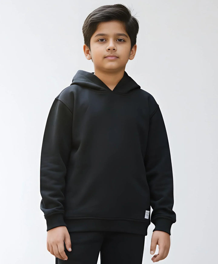 REBEL ESSENTIALS BOYS FLEECE HOODIE - BLACK - Anthrilo 
