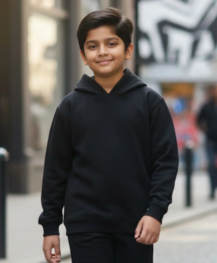 REBEL ESSENTIALS BOYS FLEECE HOODIE - BLACK - Anthrilo 
