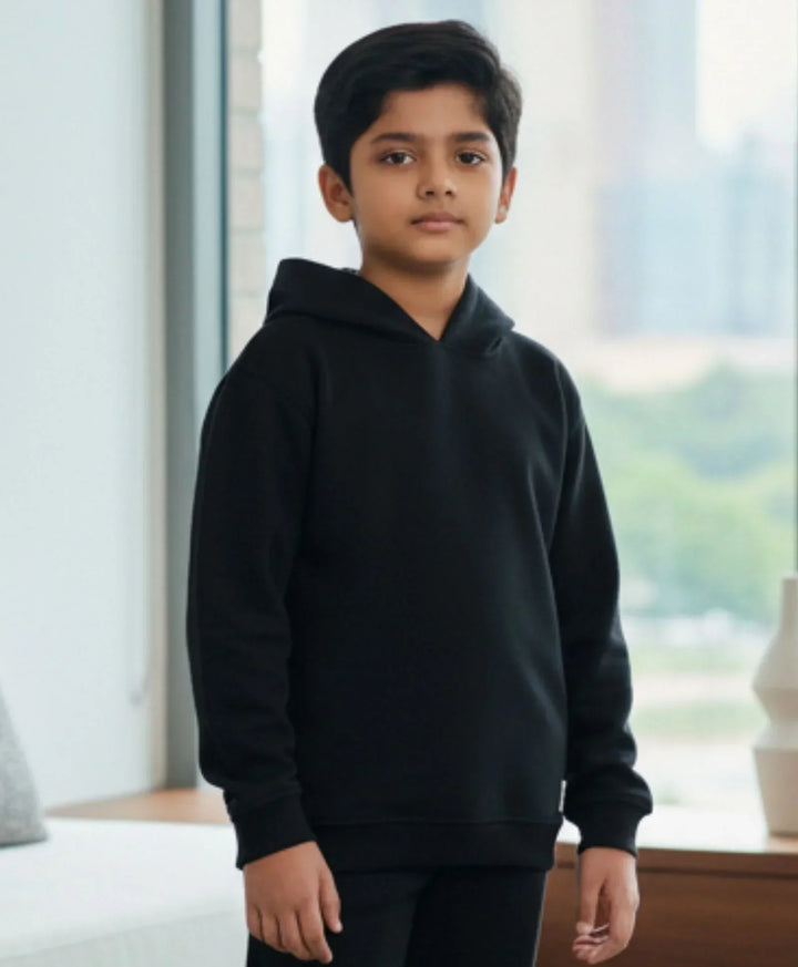 REBEL ESSENTIALS BOYS FLEECE HOODIE - BLACK - Anthrilo 