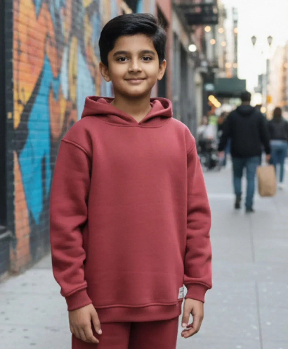 BEYOND BASIC BOYS FLEECE HOODIE - WINE - Anthrilo 