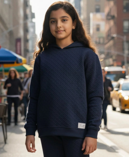 MINIMAL ESSENTIALS GIRLS FLEECE HOODIE - NAVY