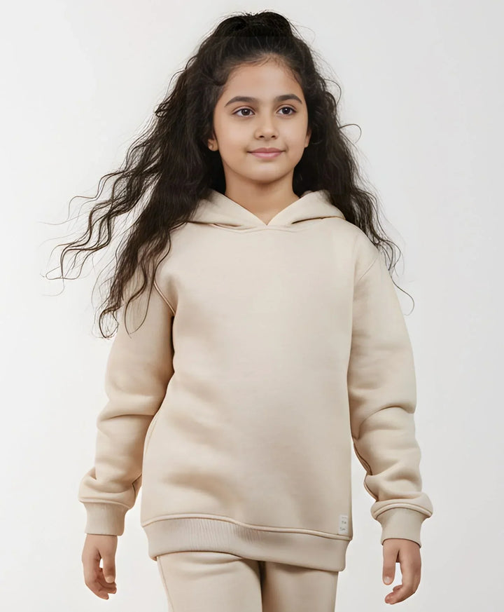 NEW ESSENTIALS GIRLS FLEECE HOODIE - BEIGE - Anthrilo 