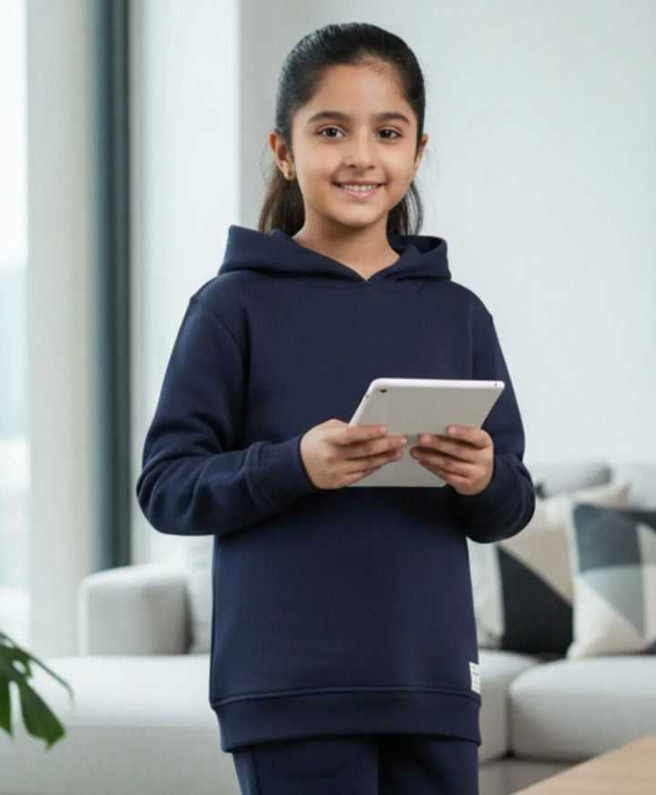 UNBOUND ESSENTIALS GIRLS FLEECE HOODIE - NAVY - Anthrilo 