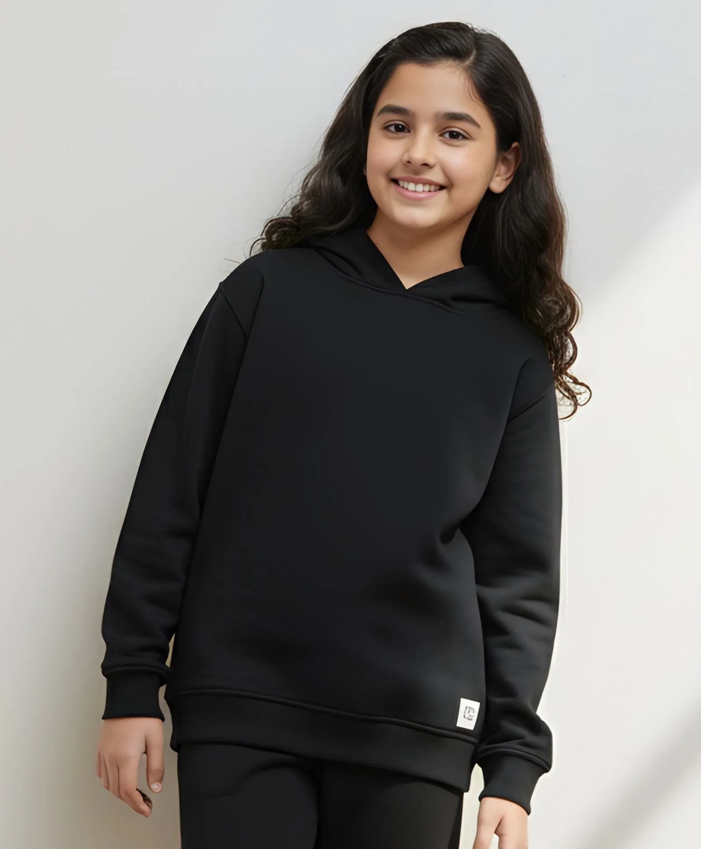 REBEL ESSENTIALS GIRLS FLEECE HOODIE - BLACK
