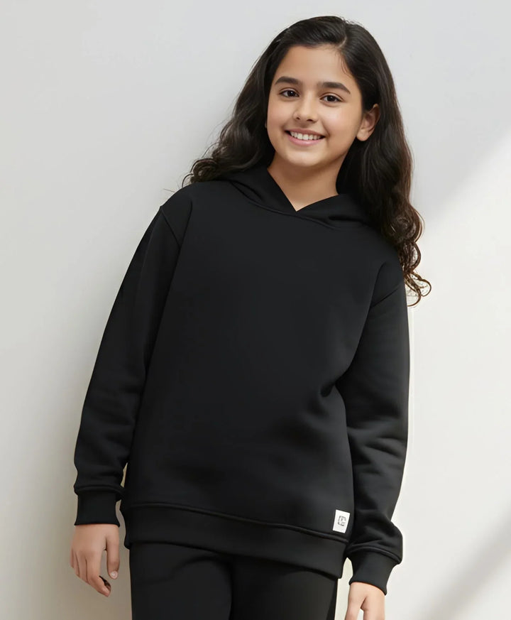 REBEL ESSENTIALS GIRLS FLEECE HOODIE - BLACK - Anthrilo 