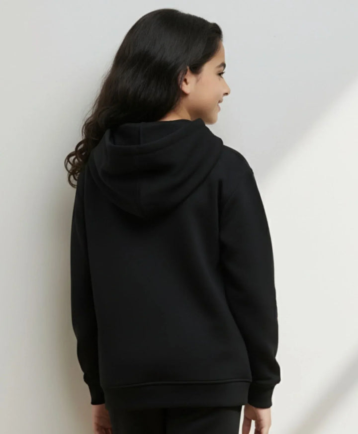 REBEL ESSENTIALS GIRLS FLEECE HOODIE - BLACK - Anthrilo 