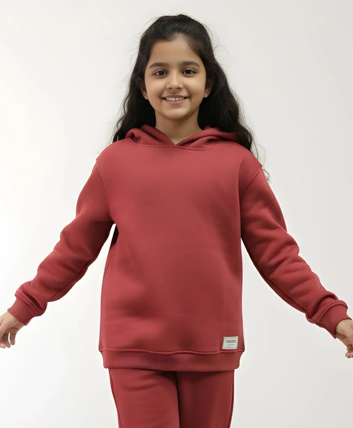 BEYOND BASIC GIRLS FLEECE HOODIE - WINE - Anthrilo 
