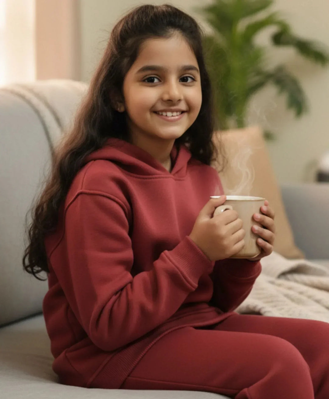 BEYOND BASIC GIRLS FLEECE HOODIE - WINE - Anthrilo 
