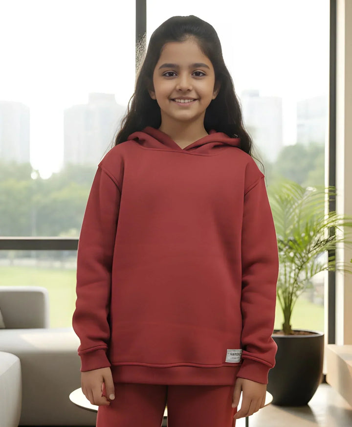 BEYOND BASIC GIRLS FLEECE HOODIE - WINE - Anthrilo 