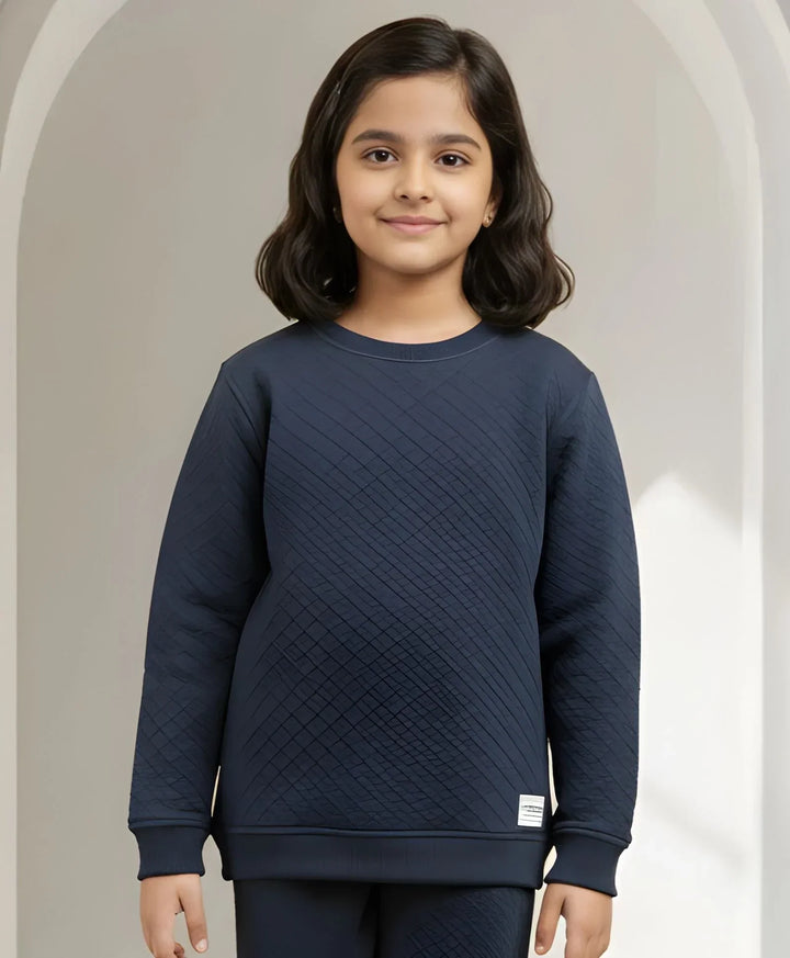 MINIMAL ESSENTIALS GIRLS FLEECE SWEATSHIRT - NAVY - Anthrilo 