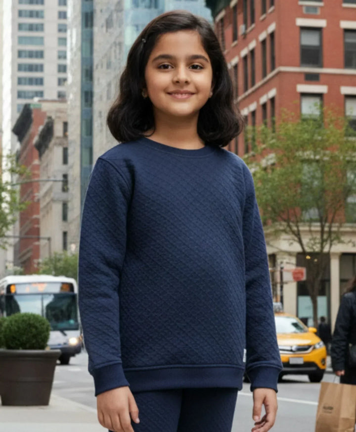 MINIMAL ESSENTIALS GIRLS FLEECE SWEATSHIRT - NAVY - Anthrilo 