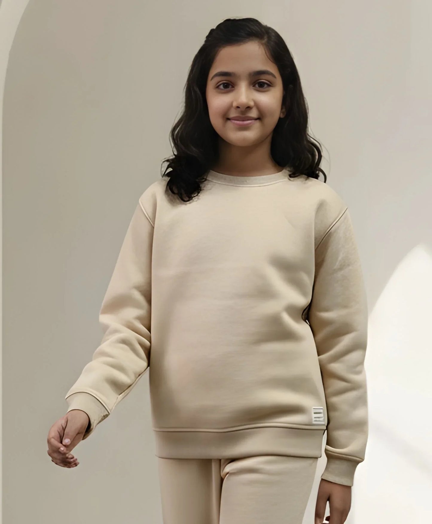 NEW ESSENTIALS GIRLS FLEECE SWEATSHIRT - BEIGE